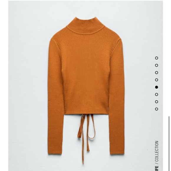 ZARA Sexy Orange Open Cut Out Back Lattice Long Sleeve Turtleneck Ribbed Sweater - Picture 9 of 14